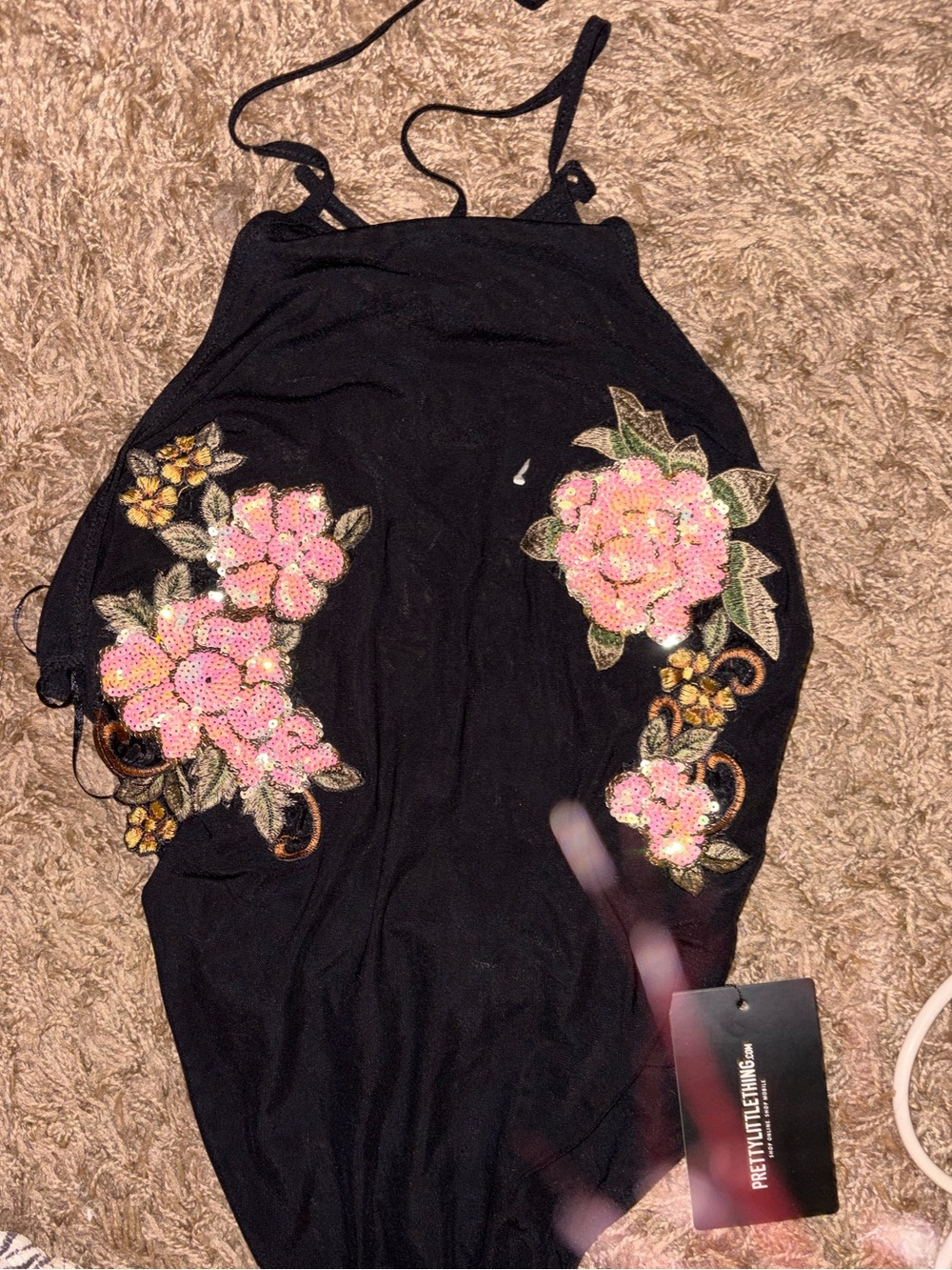 PrettyLittleThing Black Chiffon Layered Top